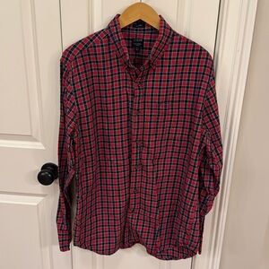 J Crew Factory large red blue plaid brushed twill cotton button down shirt